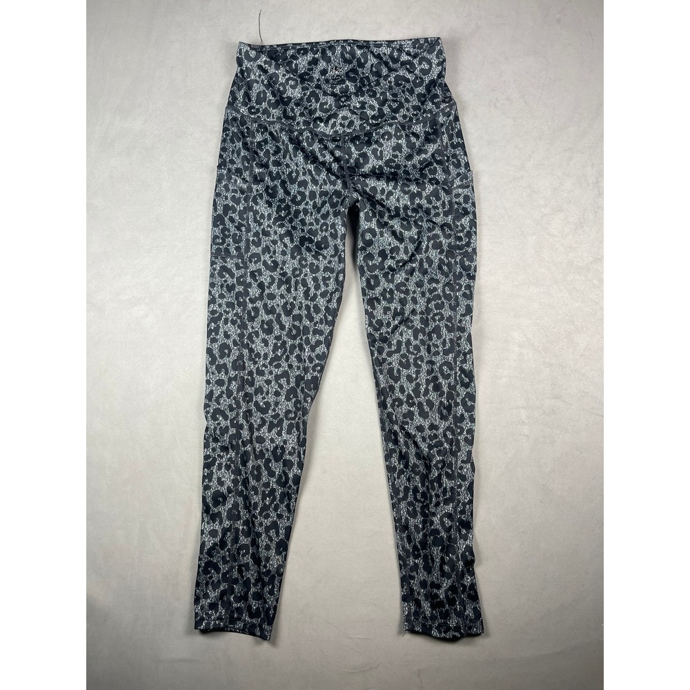 Lit 26 Womens High Rise Leopard Print Activewear Leggings with Pockets Gray L